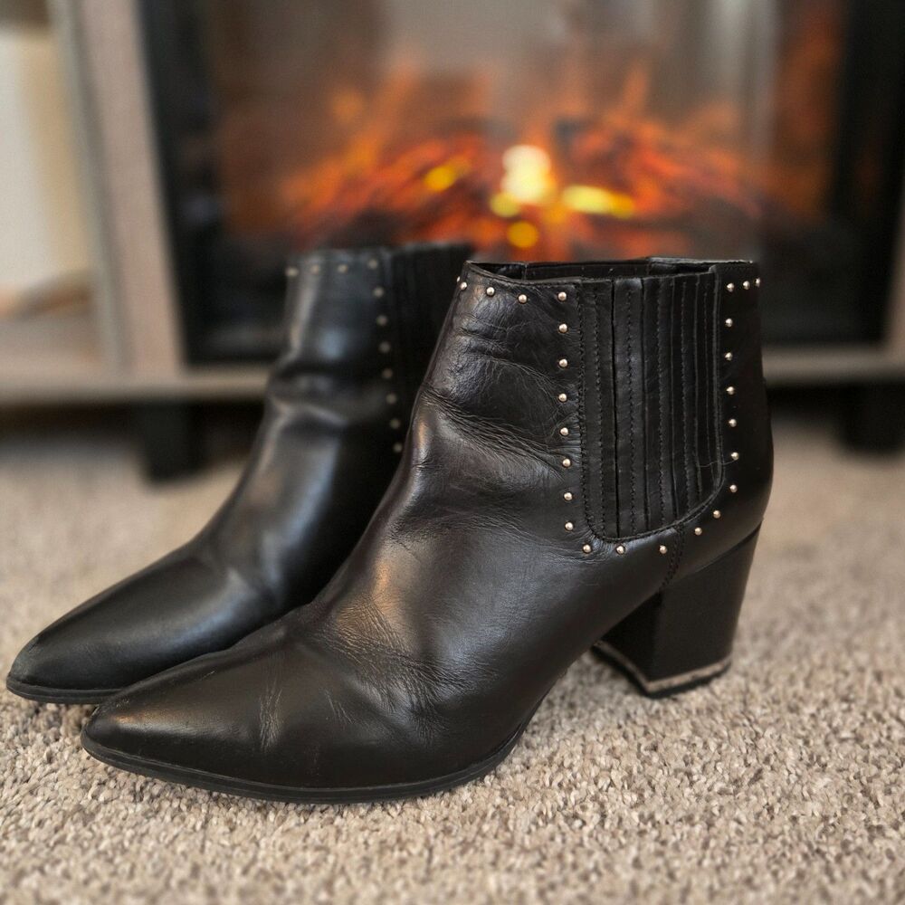 Michael Kors Gemma Black Leather Studded Ankle Booties Size 8.5